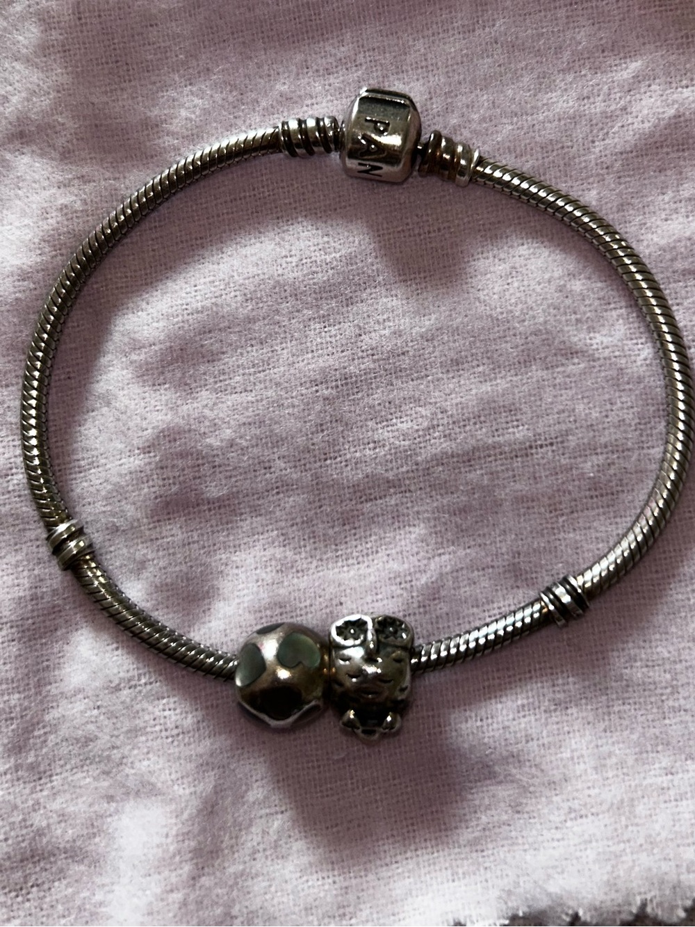 Pandora Sterling Silver Charm Bracelet + 2 Charms ~7” Unworn